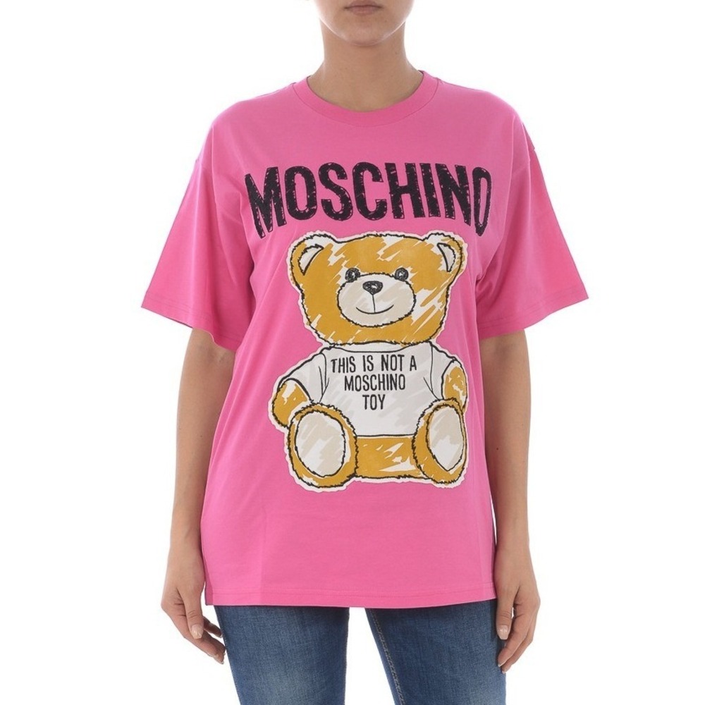Moschino Couture Pink Teddy Bear Graphic T-Shirt XS Embroidered Logo Italy